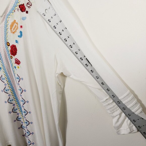 Liv Los Angeles 1X Long Sleeve Creamy White Embroidered Top, Boho, Bohemian - Picture 13 of 16